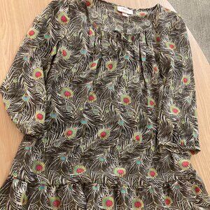 Liberty of London for Target Peacock Feather Print Blouse XS Xtra Small Tie